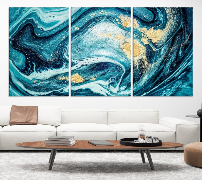 Extra Large Turquoise Gold Marble Abstract Painting Canvas Wall Art Giclee Print