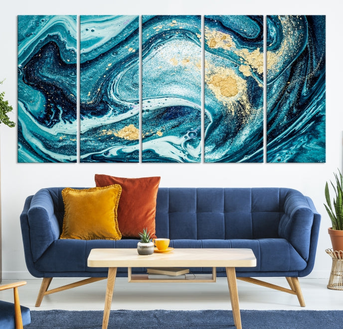 Extra Large Turquoise Gold Marble Abstract Painting Canvas Wall Art Giclee Print