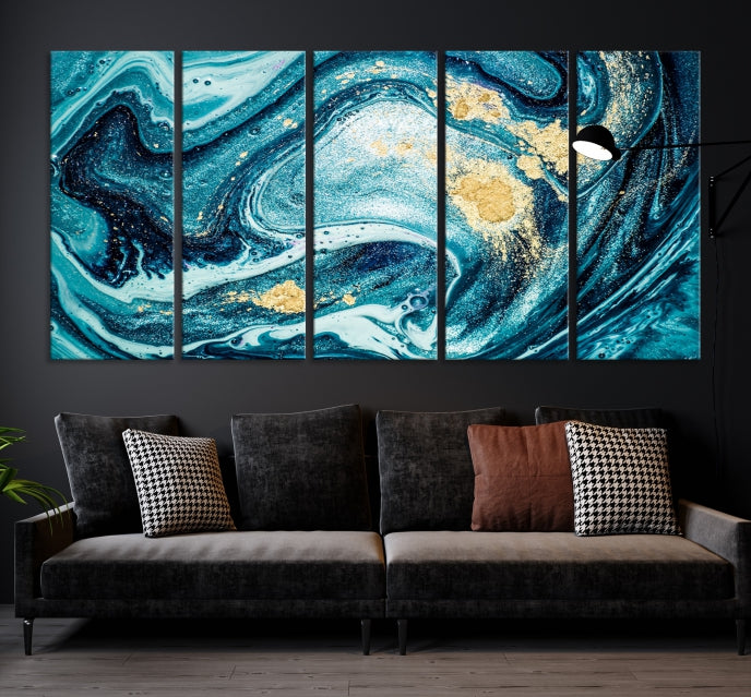 Extra Large Turquoise Gold Marble Abstract Painting Canvas Wall Art Giclee Print