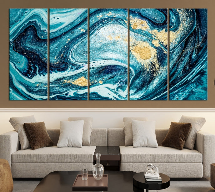 Extra Large Turquoise Gold Marble Abstract Painting Canvas Wall Art Giclee Print