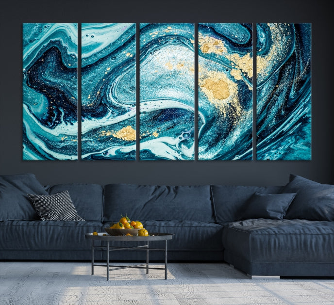 Extra Large Turquoise Gold Marble Abstract Painting Canvas Wall Art Giclee Print