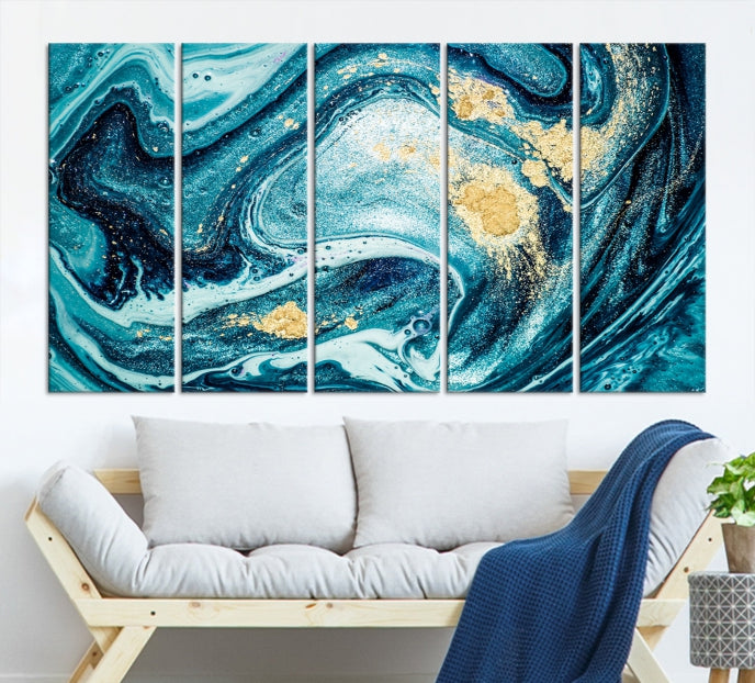 Extra Large Turquoise Gold Marble Abstract Painting Canvas Wall Art Giclee Print