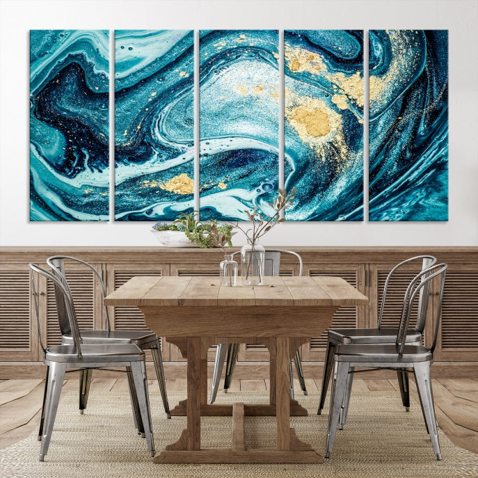 Extra Large Turquoise Gold Marble Abstract Painting Canvas Wall Art Giclee Print