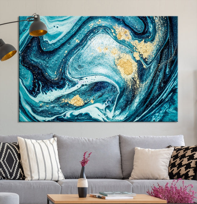 Extra Large Turquoise Gold Marble Abstract Painting Canvas Wall Art Giclee Print