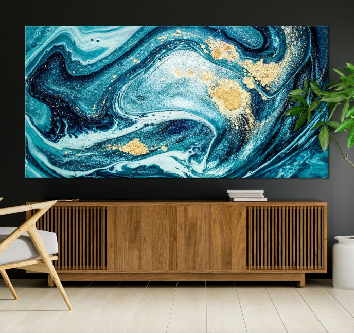 Extra Large Turquoise Gold Marble Abstract Painting Canvas Wall Art Giclee Print