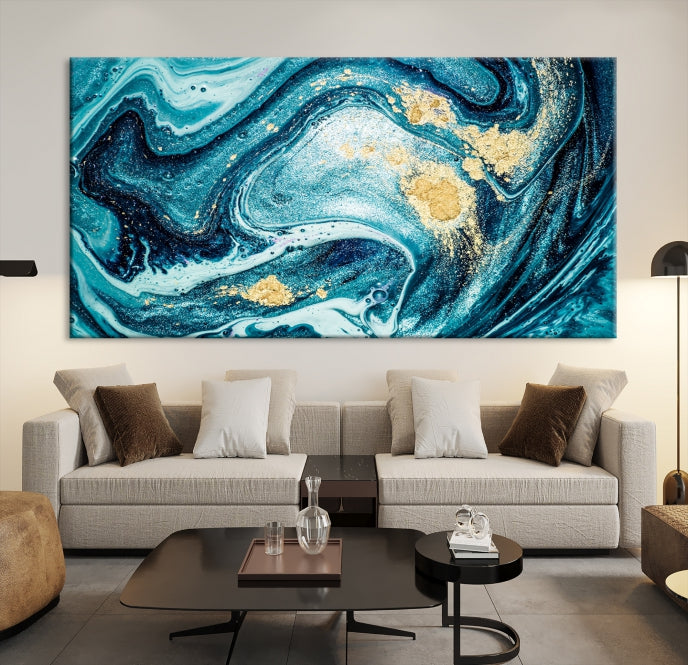 Extra Large Turquoise Gold Marble Abstract Painting Canvas Wall Art Giclee Print