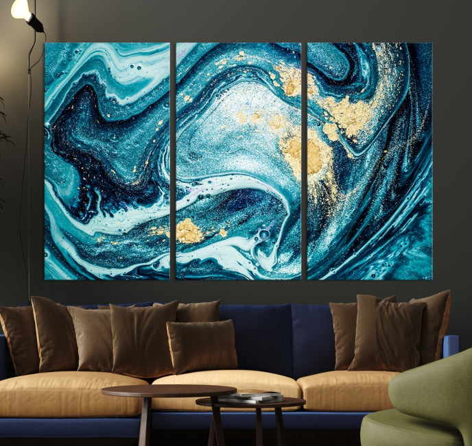 Extra Large Turquoise Gold Marble Abstract Painting Canvas Wall Art Giclee Print