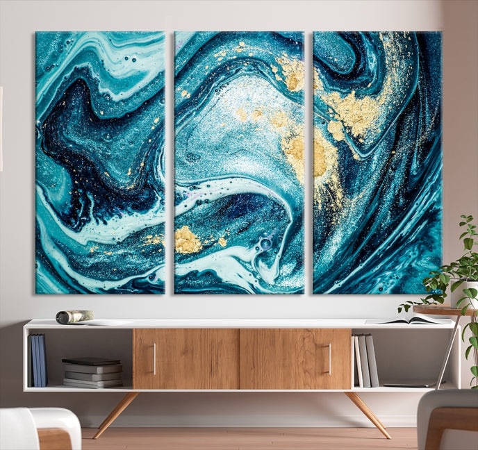 Extra Large Turquoise Gold Marble Abstract Painting Canvas Wall Art Giclee Print