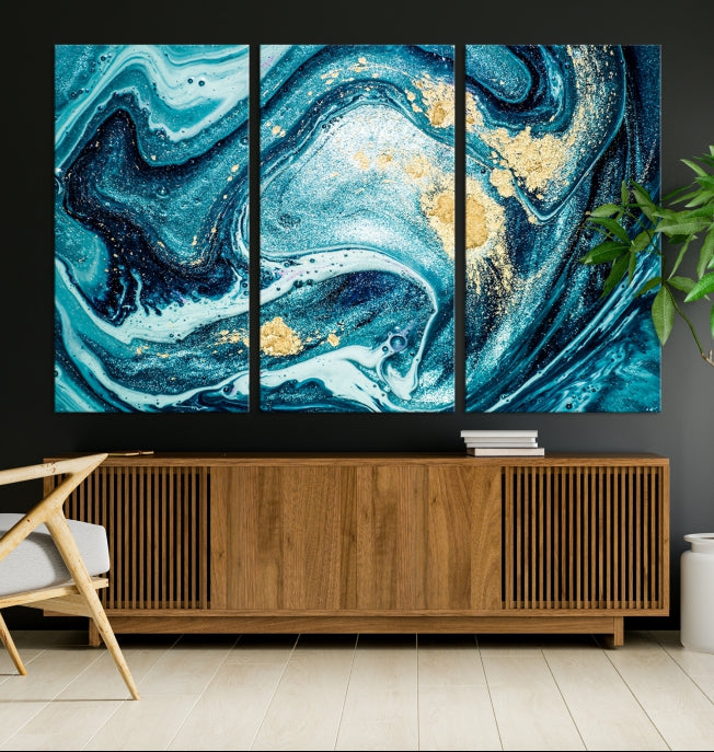 Extra Large Turquoise Gold Marble Abstract Painting Canvas Wall Art Giclee Print