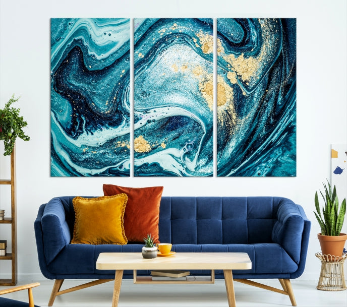 Extra Large Turquoise Gold Marble Abstract Painting Canvas Wall Art Giclee Print