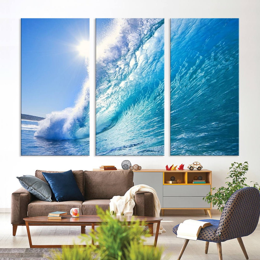 Extra Large Wall Art Canvas Amazing Shiny Big Wave Inside