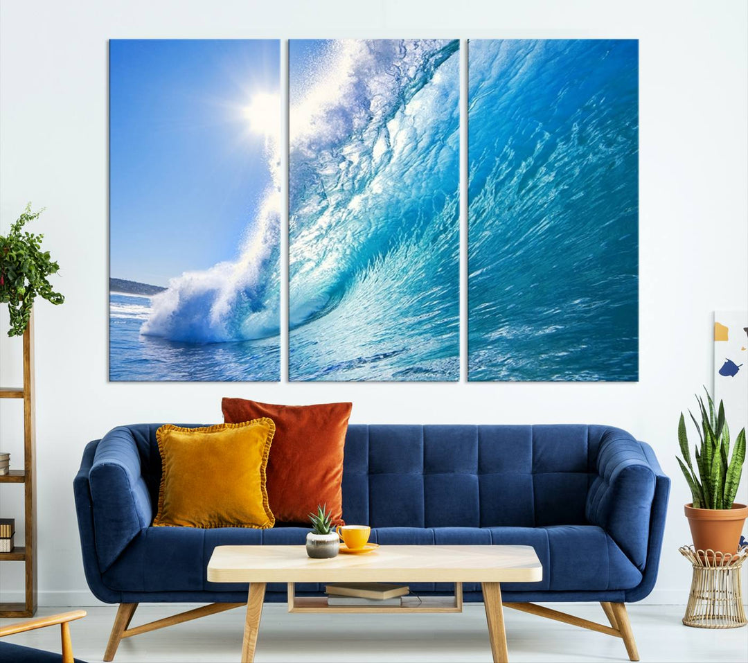 Extra Large Wall Art Canvas Amazing Shiny Big Wave Inside