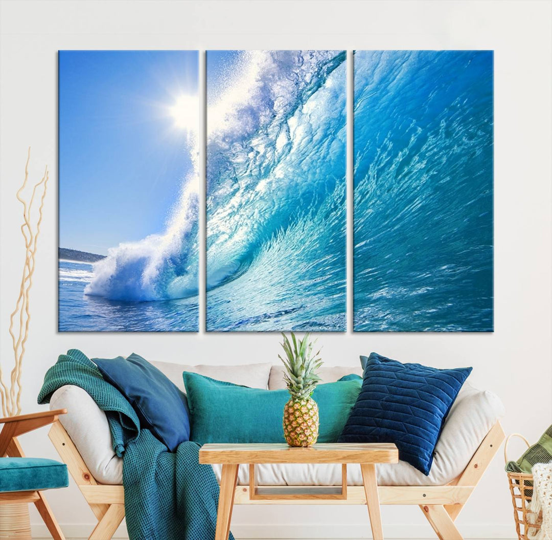 Extra Large Wall Art Canvas Amazing Shiny Big Wave Inside