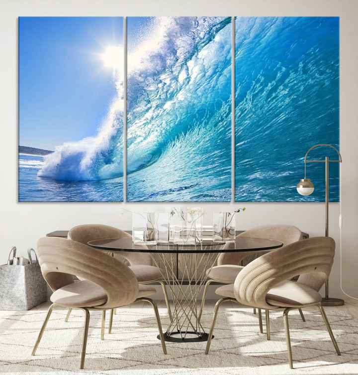 Extra Large Wall Art Canvas Amazing Shiny Big Wave Inside