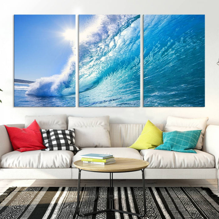 Extra Large Wall Art Canvas Amazing Shiny Big Wave Inside