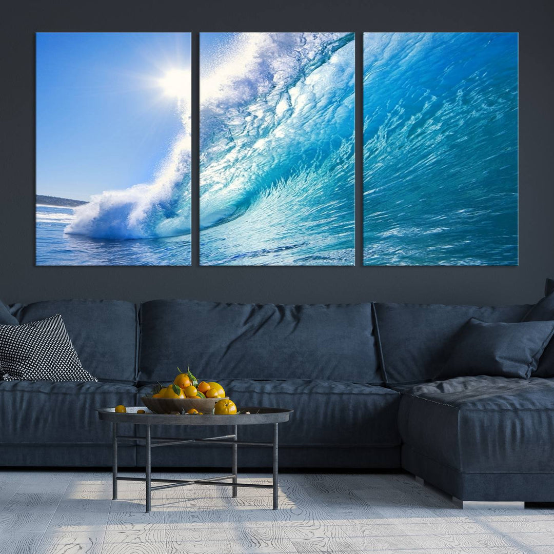 Extra Large Wall Art Canvas Amazing Shiny Big Wave Inside