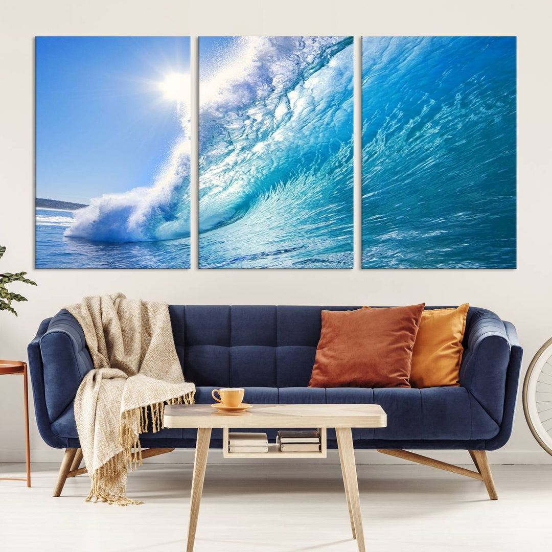 Extra Large Wall Art Canvas Amazing Shiny Big Wave Inside