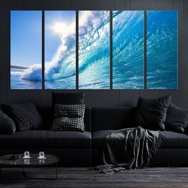 Extra Large Wall Art Canvas Amazing Shiny Big Wave Inside