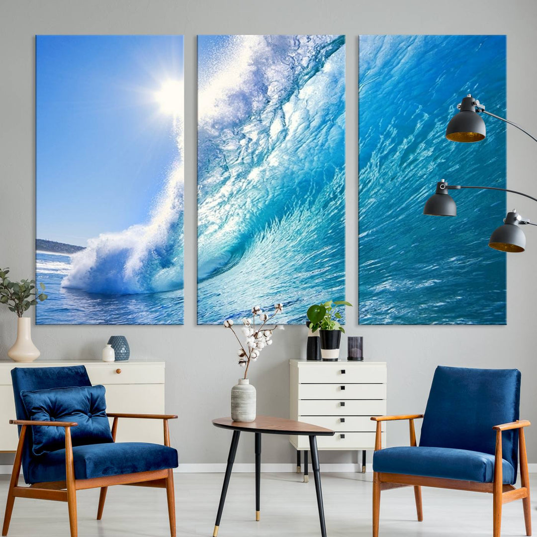 Extra Large Wall Art Canvas Amazing Shiny Big Wave Inside