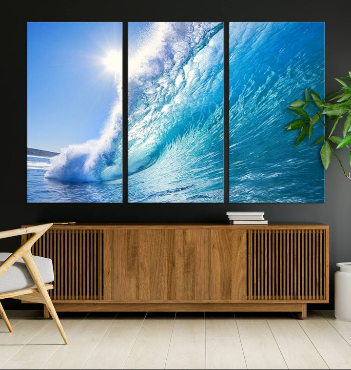 Extra Large Wall Art Canvas Amazing Shiny Big Wave Inside