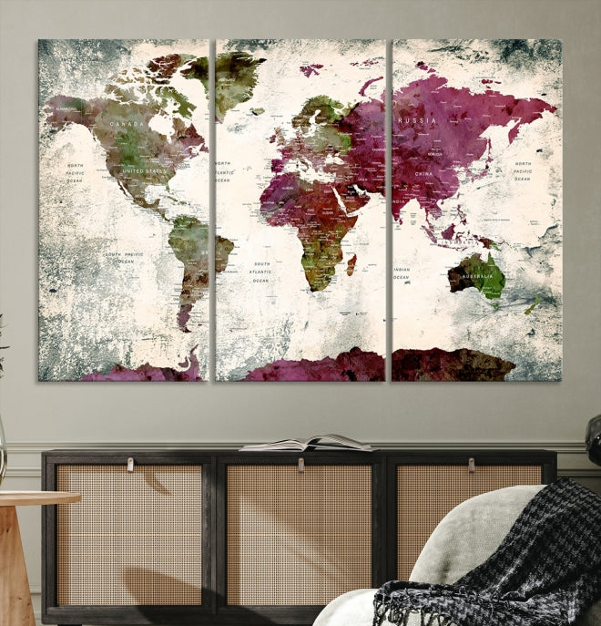 Extra Large Watercolor Detailed Push Pin World Map Poster Print Map Canvas Art