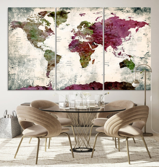 Extra Large Watercolor Detailed Push Pin World Map Poster Print Map Canvas Art