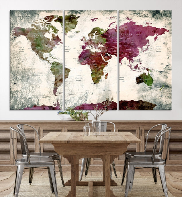 Extra Large Watercolor Detailed Push Pin World Map Poster Print Map Canvas Art