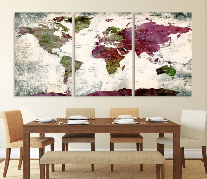 Extra Large Watercolor Detailed Push Pin World Map Poster Print Map Canvas Art