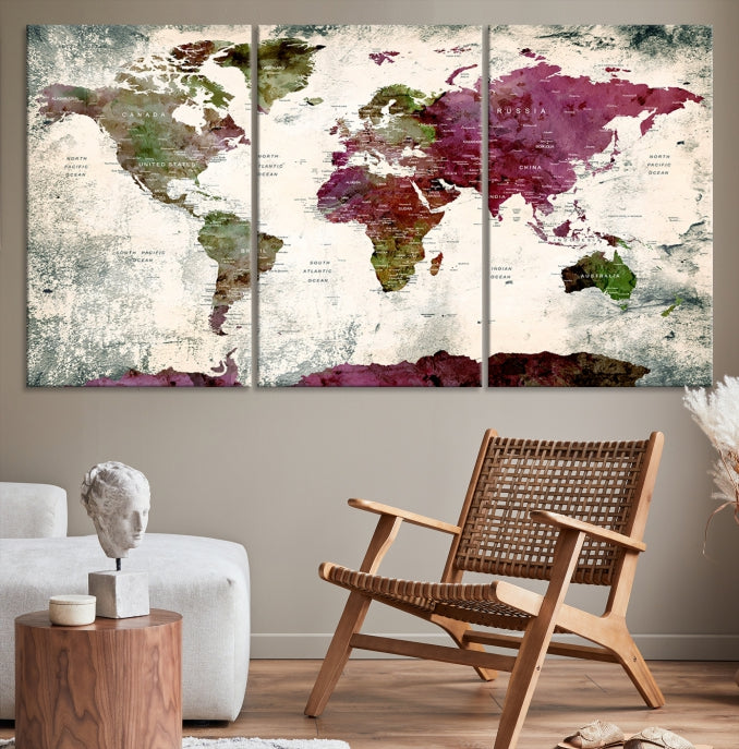 Extra Large Watercolor Detailed Push Pin World Map Poster Print Map Canvas Art