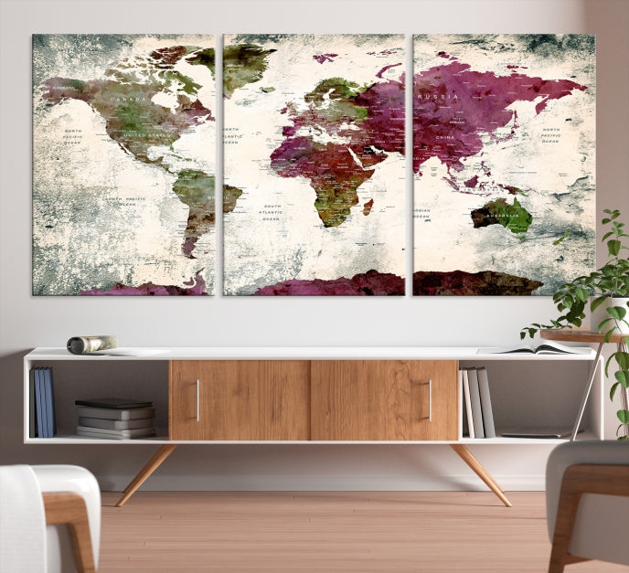 Extra Large Watercolor Detailed Push Pin World Map Poster Print Map Canvas Art