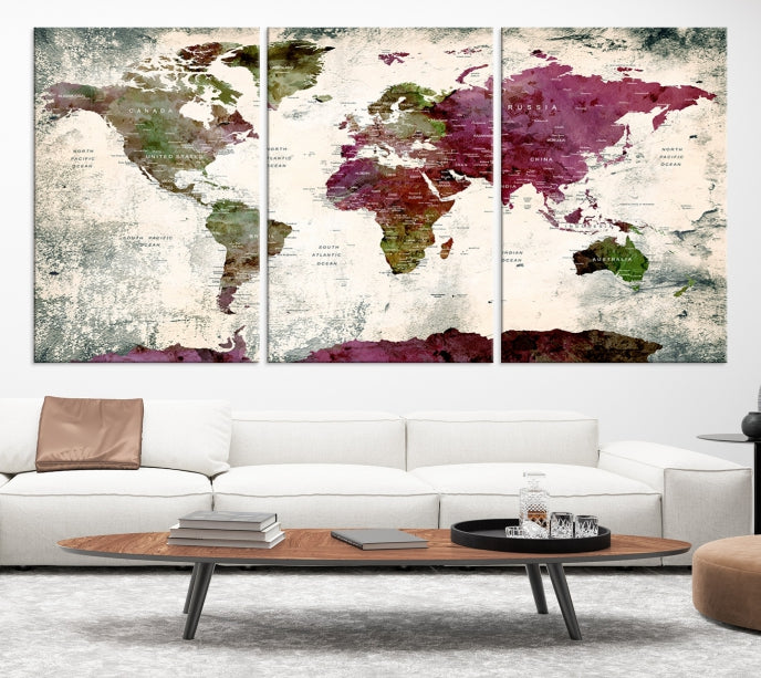 Extra Large Watercolor Detailed Push Pin World Map Poster Print Map Canvas Art