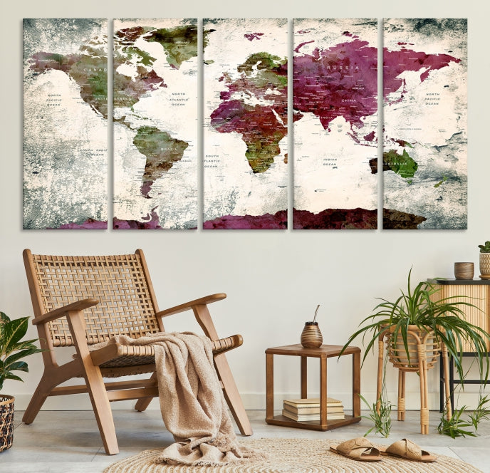 Extra Large Watercolor Detailed Push Pin World Map Poster Print Map Canvas Art