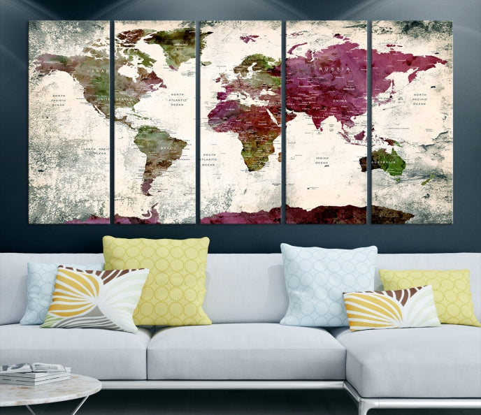 Extra Large Watercolor Detailed Push Pin World Map Poster Print Map Canvas Art