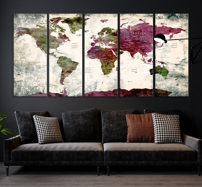 Extra Large Watercolor Detailed Push Pin World Map Poster Print Map Canvas Art