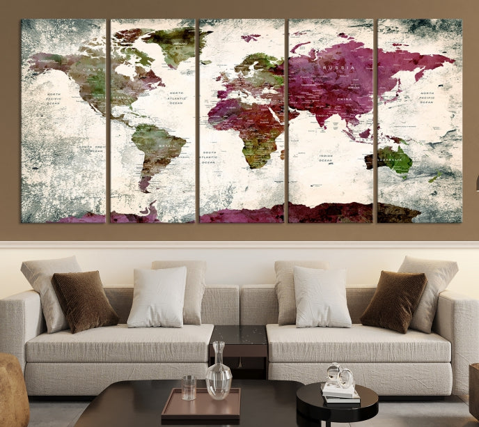 Extra Large Watercolor Detailed Push Pin World Map Poster Print Map Canvas Art