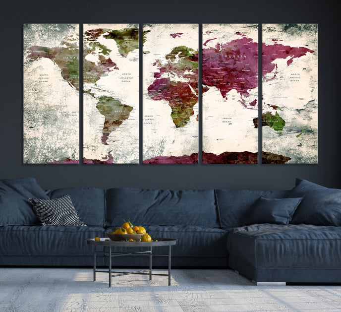 Extra Large Watercolor Detailed Push Pin World Map Poster Print Map Canvas Art