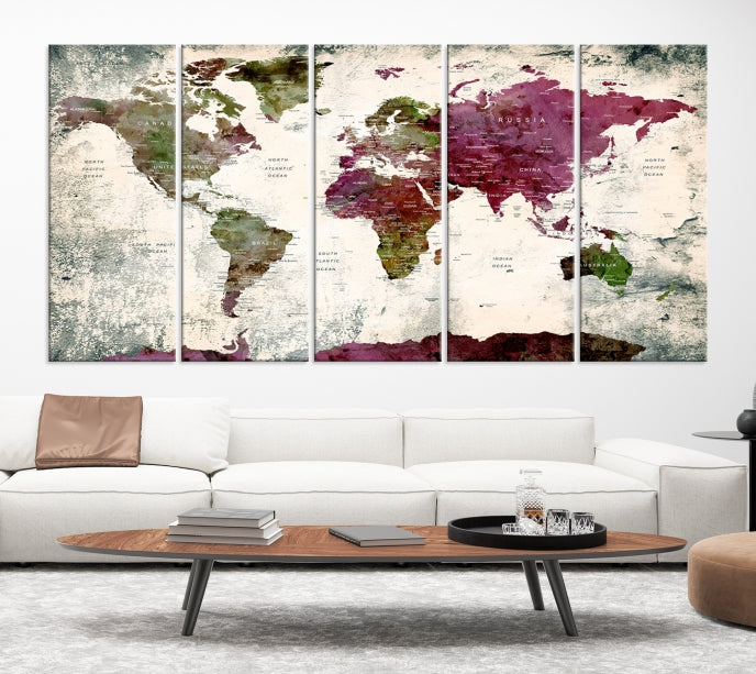 Extra Large Watercolor Detailed Push Pin World Map Poster Print Map Canvas Art