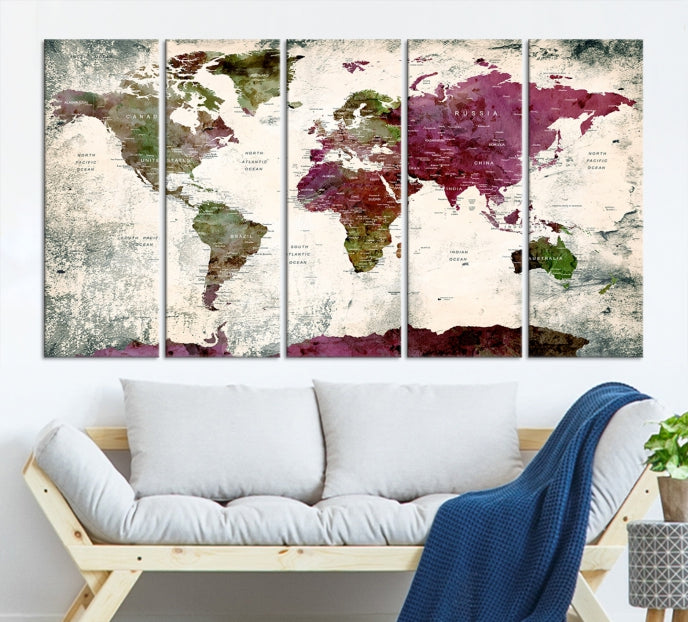 Extra Large Watercolor Detailed Push Pin World Map Poster Print Map Canvas Art