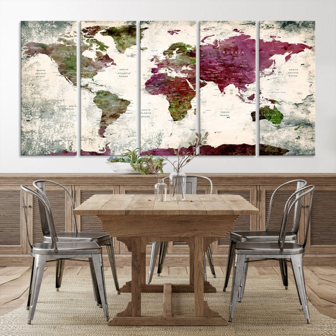 Extra Large Watercolor Detailed Push Pin World Map Poster Print Map Canvas Art