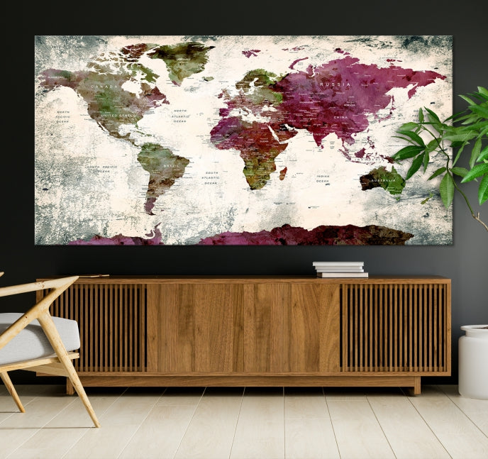 Extra Large Watercolor Detailed Push Pin World Map Poster Print Map Canvas Art