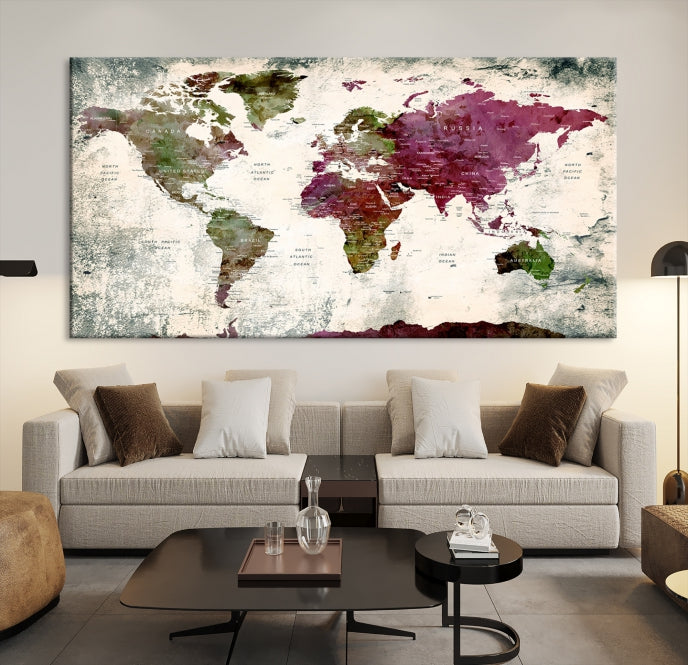 Extra Large Watercolor Detailed Push Pin World Map Poster Print Map Canvas Art