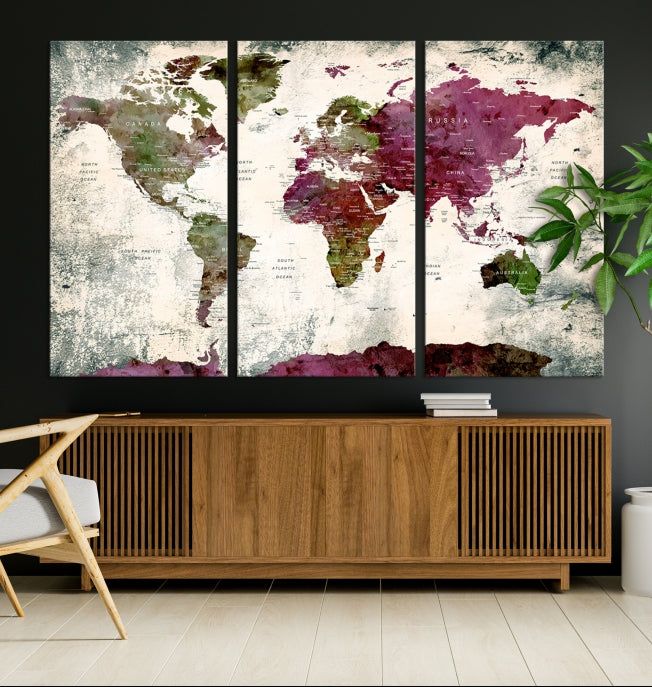 Extra Large Watercolor Detailed Push Pin World Map Poster Print Map Canvas Art