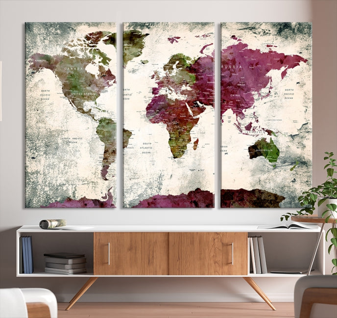 Extra Large Watercolor Detailed Push Pin World Map Poster Print Map Canvas Art