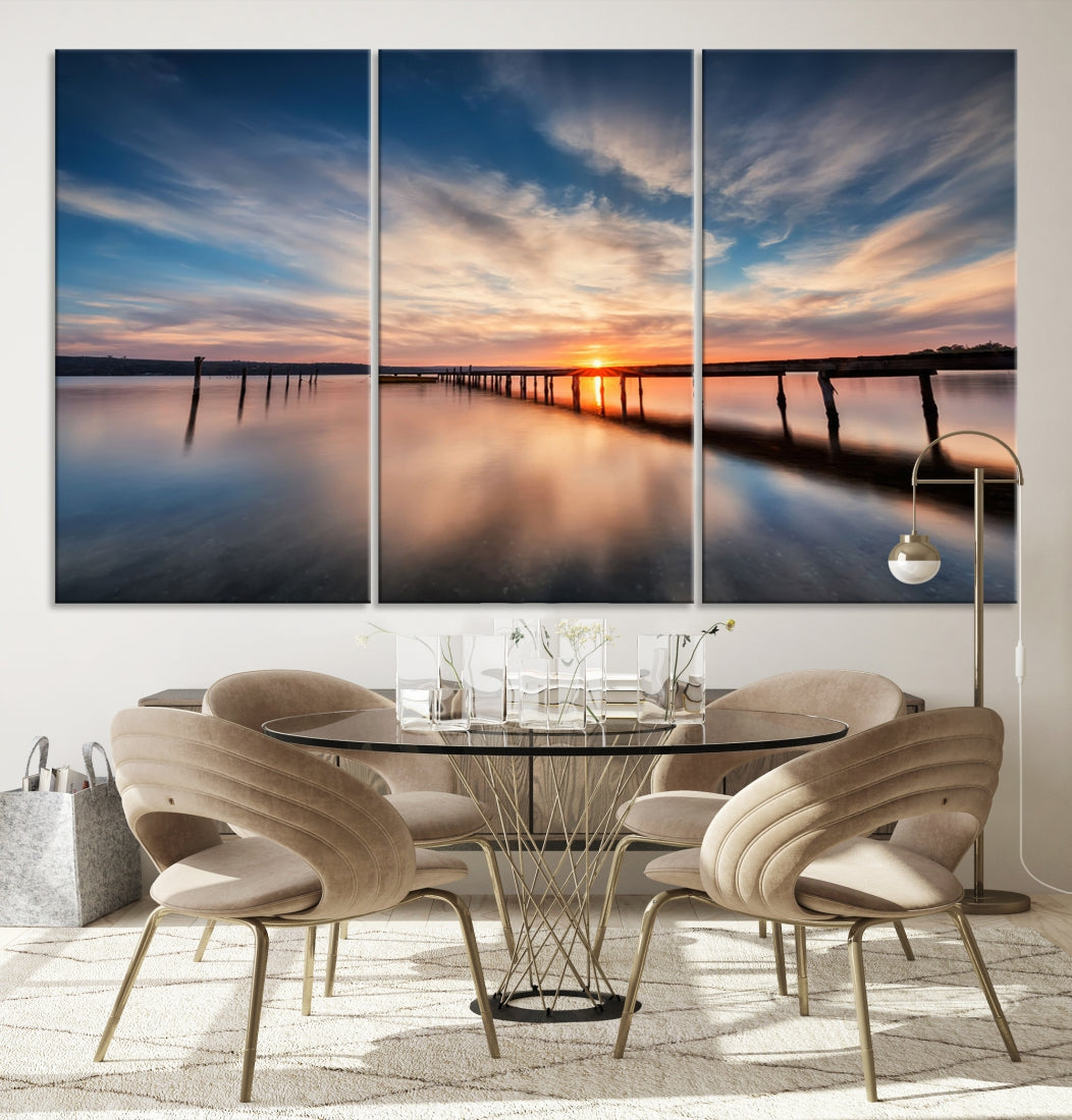 Extra Large Wooden Pier Sunset Beach Canvas Wall Art Coastal Print