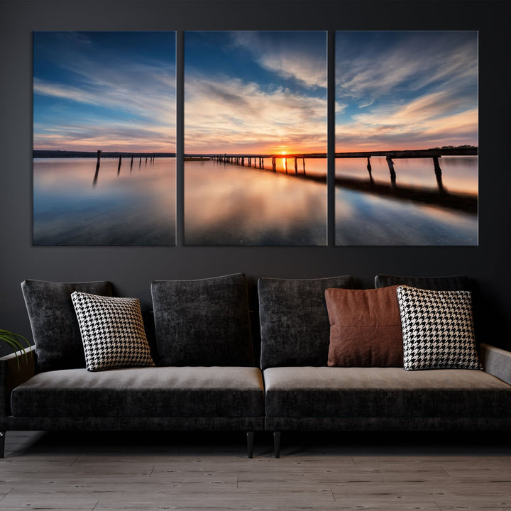 Extra Large Wooden Pier Sunset Beach Canvas Wall Art Coastal Print