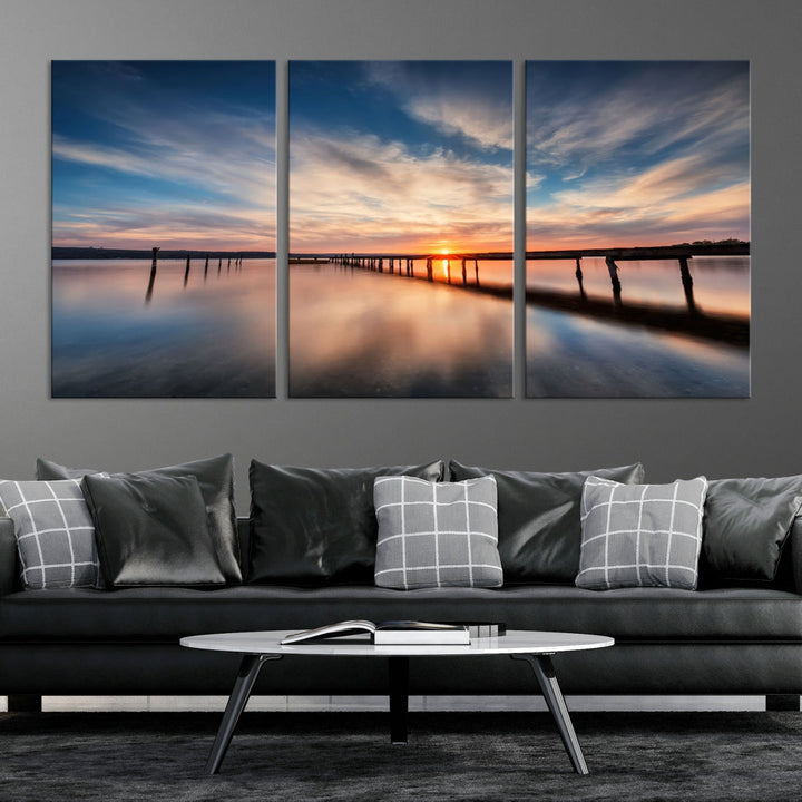 Extra Large Wooden Pier Sunset Beach Canvas Wall Art Coastal Print