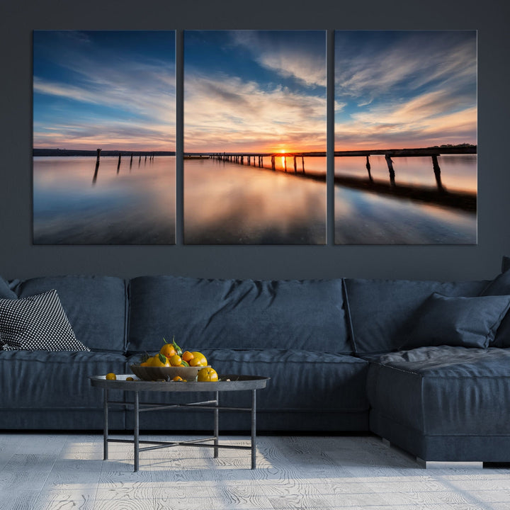 Extra Large Wooden Pier Sunset Beach Canvas Wall Art Coastal Print