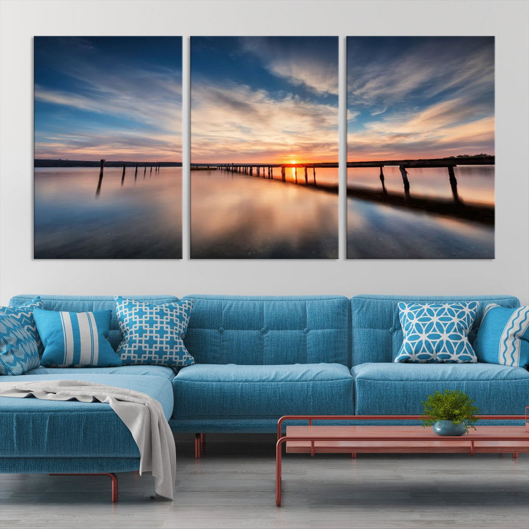 Extra Large Wooden Pier Sunset Beach Canvas Wall Art Coastal Print