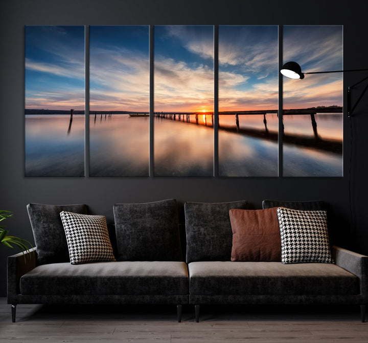 Extra Large Wooden Pier Sunset Beach Canvas Wall Art Coastal Print