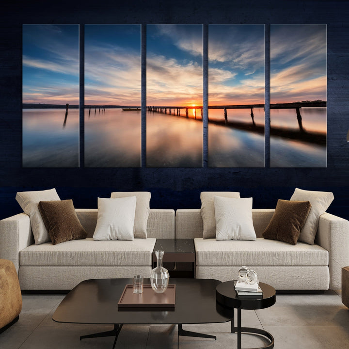 Extra Large Wooden Pier Sunset Beach Canvas Wall Art Coastal Print